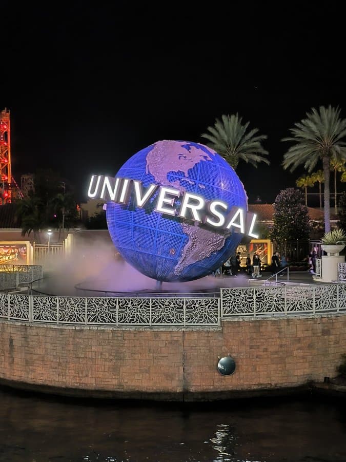 Universal Studios globe at night